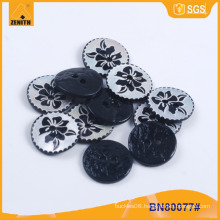 Custom Carving Natural Agoya Shell Button with Printing Flower BN80077